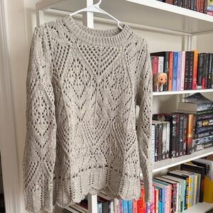 Loft pointelle, scalloped hem wool blend sweater
